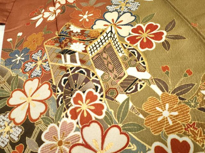 平和屋着物●豪華振袖 御所車草花文 金彩 正絹 逸品 AABF4281cs
