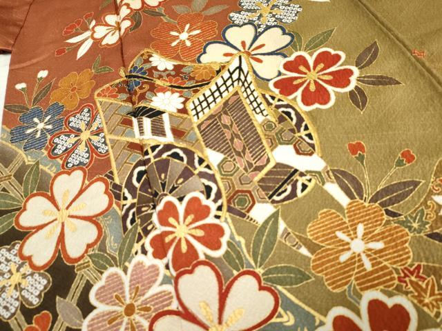 平和屋着物●豪華振袖 御所車草花文 金彩 正絹 逸品 AABF4281cs