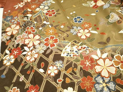 平和屋着物●豪華振袖 御所車草花文 金彩 正絹 逸品 AABF4281cs