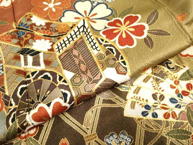 平和屋着物●豪華振袖 御所車草花文 金彩 正絹 逸品 AABF4281cs