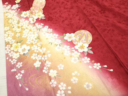 平和屋着物●豪華振袖 花毬文 暈し染め 金糸 金彩 正絹 逸品 AABF4286cs