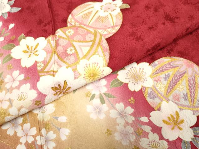 平和屋着物●豪華振袖 花毬文 暈し染め 金糸 金彩 正絹 逸品 AABF4286cs