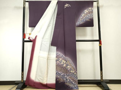 平和屋着物●越後十日町の一流染匠 桐屋・翠山工房 訪問着 流水草花文 暈し染め 金彩 やまと誂製 正絹 逸品 AABF4289cs
