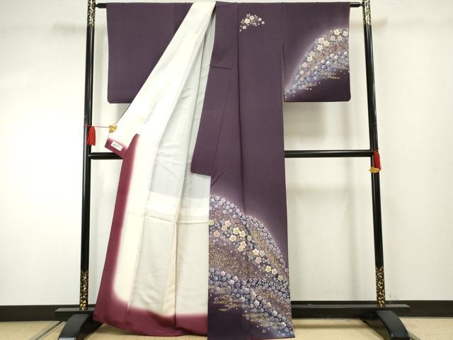 平和屋着物●越後十日町の一流染匠 桐屋・翠山工房 訪問着 流水草花文 暈し染め 金彩 やまと誂製 正絹 逸品 AABF4289cs