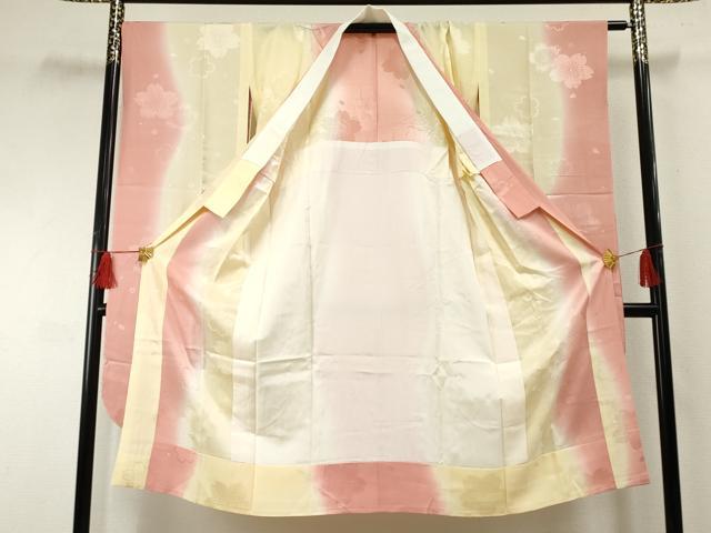 平和屋着物●振袖用長襦袢 無双仕立て 舞桜地紋 暈し染め 丹後ちりめん やまと誂製 反端付き 正絹 逸品 AABF4290cs