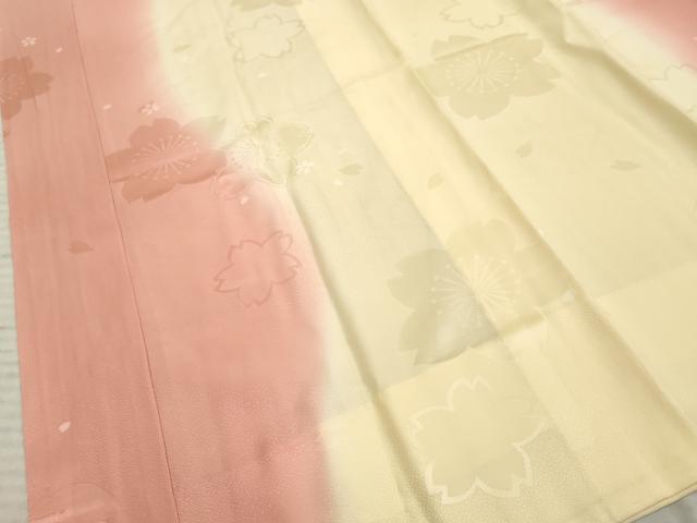 平和屋着物●振袖用長襦袢 無双仕立て 舞桜地紋 暈し染め 丹後ちりめん やまと誂製 反端付き 正絹 逸品 AABF4290cs