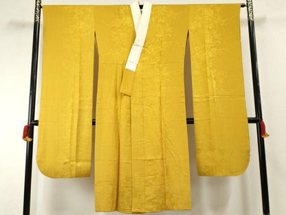平和屋着物●振袖用長襦袢 無双仕立て 枝葉地紋 黄金色 正絹 逸品 AABF4292cs