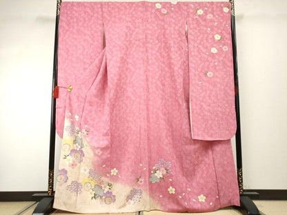 平和屋着物●豪華振袖 舞花文 暈し染め 金糸 金彩 正絹 逸品 AABF4295cs