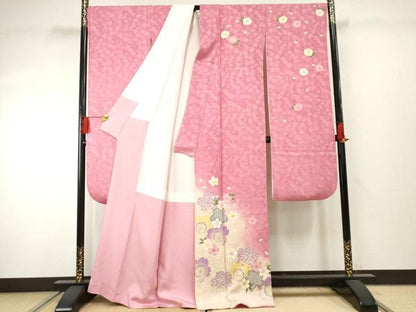 平和屋着物●豪華振袖 舞花文 暈し染め 金糸 金彩 正絹 逸品 AABF4295cs