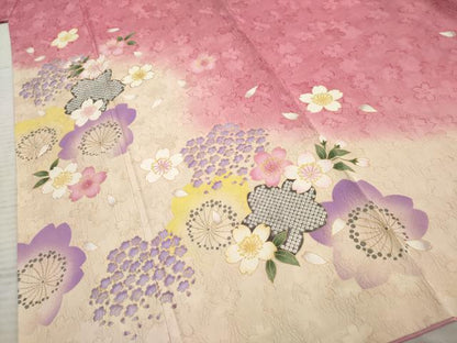 平和屋着物●豪華振袖 舞花文 暈し染め 金糸 金彩 正絹 逸品 AABF4295cs
