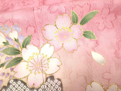 平和屋着物●豪華振袖 舞花文 暈し染め 金糸 金彩 正絹 逸品 AABF4295cs