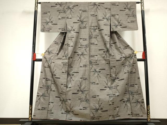 平和屋着物●本場大島紬 泥染め カタス9マルキ エ霞枝葉文 正絹 逸品 未使用 AABF4310cs