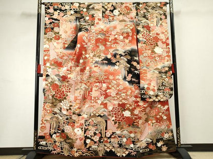 平和屋着物●豪華振袖 駒刺繍 鴛鴦吉祥花文 暈し染め 金彩 正絹 逸品 AABF4311cs
