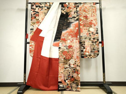 平和屋着物●豪華振袖 駒刺繍 鴛鴦吉祥花文 暈し染め 金彩 正絹 逸品 AABF4311cs