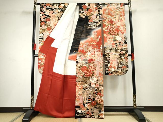 平和屋着物●豪華振袖 駒刺繍 鴛鴦吉祥花文 暈し染め 金彩 正絹 逸品 AABF4311cs