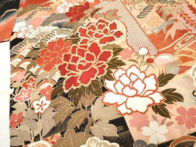平和屋着物●豪華振袖 駒刺繍 鴛鴦吉祥花文 暈し染め 金彩 正絹 逸品 AABF4311cs
