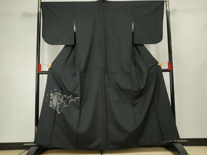 平和屋着物●訪問着 紬地 風神雷神 黒地 正絹 逸品 AABF4316cs
