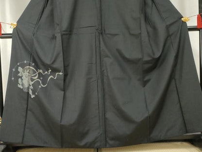 平和屋着物●訪問着 紬地 風神雷神 黒地 正絹 逸品 AABF4316cs