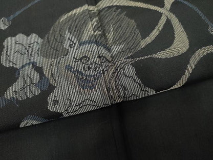 平和屋着物●訪問着 紬地 風神雷神 黒地 正絹 逸品 AABF4316cs