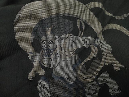 平和屋着物●訪問着 紬地 風神雷神 黒地 正絹 逸品 AABF4316cs