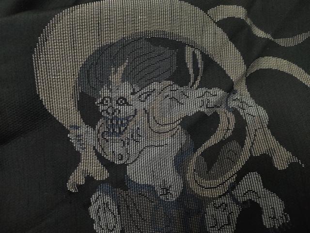 平和屋着物●訪問着 紬地 風神雷神 黒地 正絹 逸品 AABF4316cs