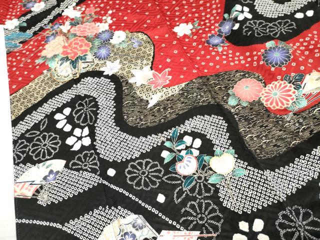 平和屋着物●豪華振袖 駒刺繍 絞り 花車文 金銀彩 正絹 逸品 AABF4317cs