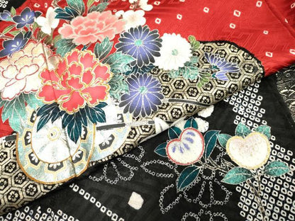平和屋着物●豪華振袖 駒刺繍 絞り 花車文 金銀彩 正絹 逸品 AABF4317cs