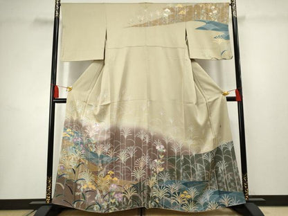 平和屋着物●友禅作家 東矢千嘉子 訪問着 枝花文 暈し染め 正絹 逸品 AABF4319cs