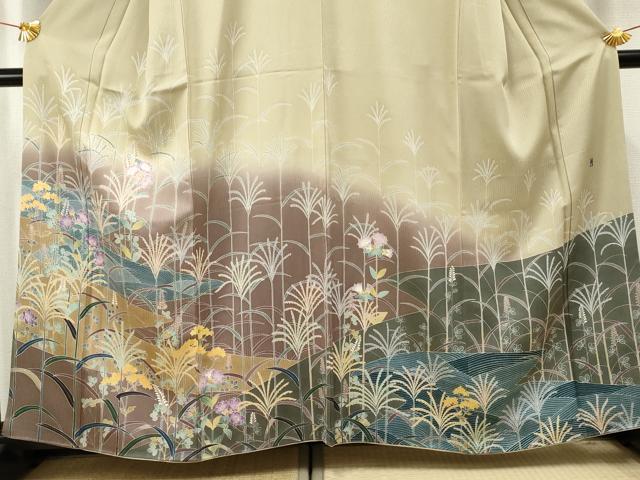 平和屋着物●友禅作家 東矢千嘉子 訪問着 枝花文 暈し染め 正絹 逸品 AABF4319cs