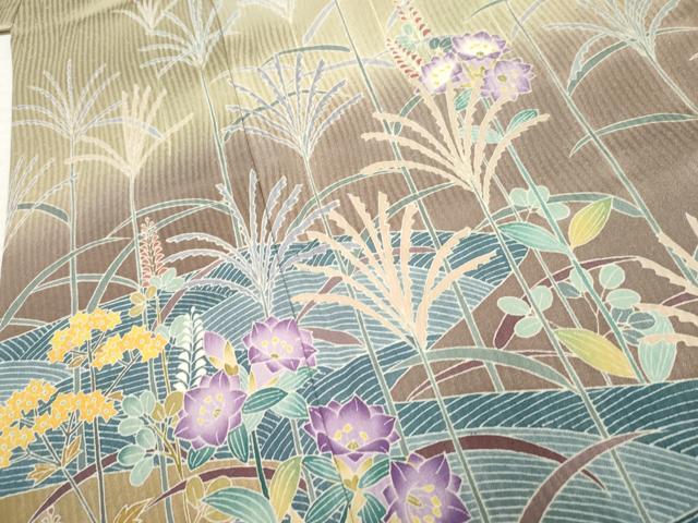 平和屋着物●友禅作家 東矢千嘉子 訪問着 枝花文 暈し染め 正絹 逸品 AABF4319cs