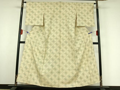 平和屋着物▽上質な紬　単衣　菱文　正絹　逸品　AABF4321jh