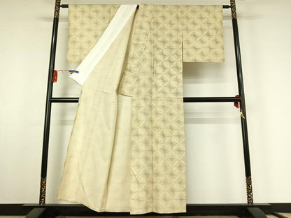 平和屋着物▽上質な紬　単衣　菱文　正絹　逸品　AABF4321jh