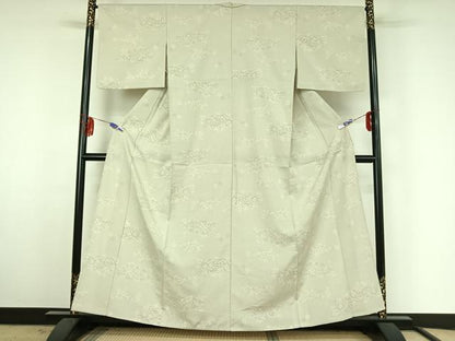 平和屋着物▽本塩沢 単衣 110亀甲 草花文 正絹 逸品 AABF4322jh