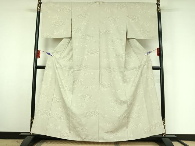 平和屋着物▽本塩沢 単衣 110亀甲 草花文 正絹 逸品 AABF4322jh