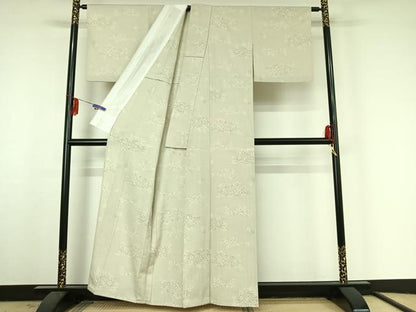 平和屋着物▽本塩沢 単衣 110亀甲 草花文 正絹 逸品 AABF4322jh