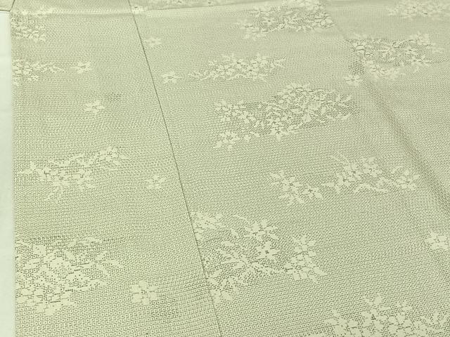 平和屋着物▽本塩沢 単衣 110亀甲 草花文 正絹 逸品 AABF4322jh