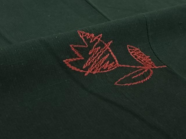 平和屋着物▽上質な小紋 単衣 総刺繍 草花文 黒地 綿 逸品 AABF4324jh
