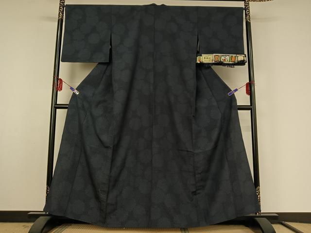 平和屋着物▽本塩沢　単衣　110亀甲　雪輪文　証紙付き　正絹　逸品　AABF4330jh
