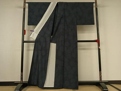 平和屋着物▽本塩沢　単衣　110亀甲　雪輪文　証紙付き　正絹　逸品　AABF4330jh