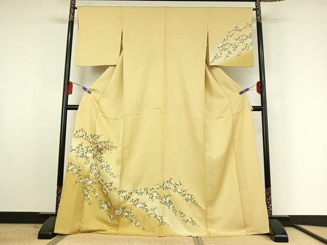 平和屋着物▽訪問着 単衣 刺繍 雪輪花文 暈し染め 金糸 金彩 さが美扱い 正絹 逸品 AABF4333jh