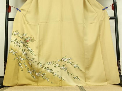 平和屋着物▽訪問着 単衣 刺繍 雪輪花文 暈し染め 金糸 金彩 さが美扱い 正絹 逸品 AABF4333jh