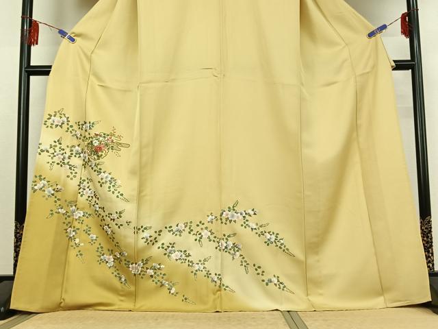 平和屋着物▽訪問着 単衣 刺繍 雪輪花文 暈し染め 金糸 金彩 さが美扱い 正絹 逸品 AABF4333jh