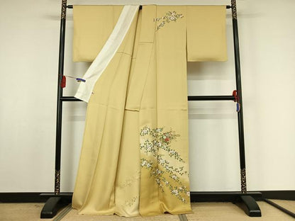 平和屋着物▽訪問着 単衣 刺繍 雪輪花文 暈し染め 金糸 金彩 さが美扱い 正絹 逸品 AABF4333jh