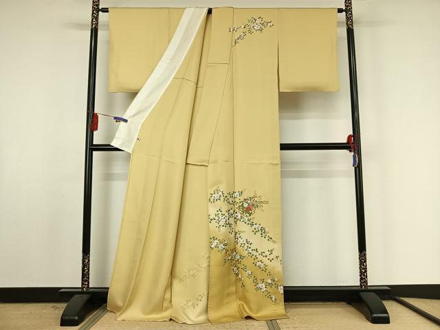 平和屋着物▽訪問着 単衣 刺繍 雪輪花文 暈し染め 金糸 金彩 さが美扱い 正絹 逸品 AABF4333jh
