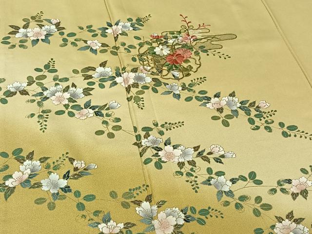 平和屋着物▽訪問着 単衣 刺繍 雪輪花文 暈し染め 金糸 金彩 さが美扱い 正絹 逸品 AABF4333jh