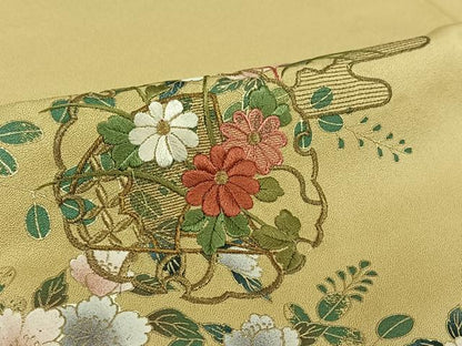 平和屋着物▽訪問着 単衣 刺繍 雪輪花文 暈し染め 金糸 金彩 さが美扱い 正絹 逸品 AABF4333jh