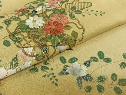 平和屋着物▽訪問着 単衣 刺繍 雪輪花文 暈し染め 金糸 金彩 さが美扱い 正絹 逸品 AABF4333jh
