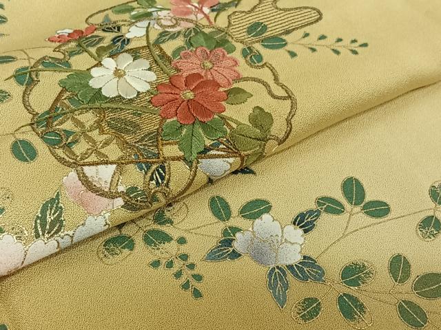 平和屋着物▽訪問着 単衣 刺繍 雪輪花文 暈し染め 金糸 金彩 さが美扱い 正絹 逸品 AABF4333jh