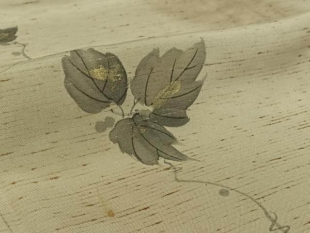 平和屋着物▽京友禅作家 山科春宣 紬 単衣 手描き 唐草文 暈し染め 金彩 反端付き 正絹 逸品 AABF4335jh