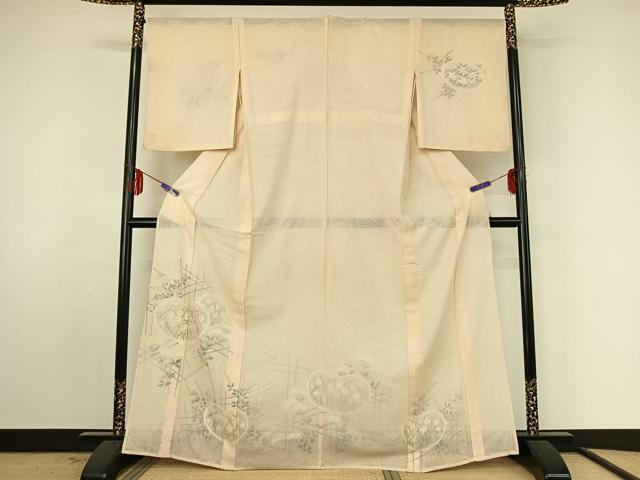 平和屋着物▽訪問着　無双　紗袷　紗×紗　手描き　草花文　正絹　逸品　AABF4337jh